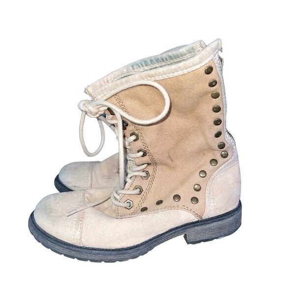 Roxy tan canvas lace and zip combat style women’s boots size 6 - Picture 1 of 8